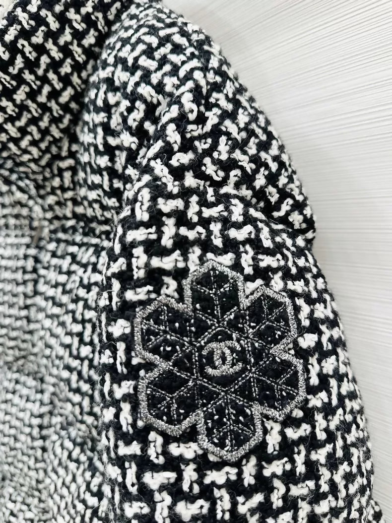 Chanel black and white houndstooth down jacket