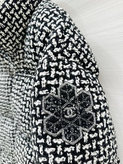Chanel black and white houndstooth down jacket