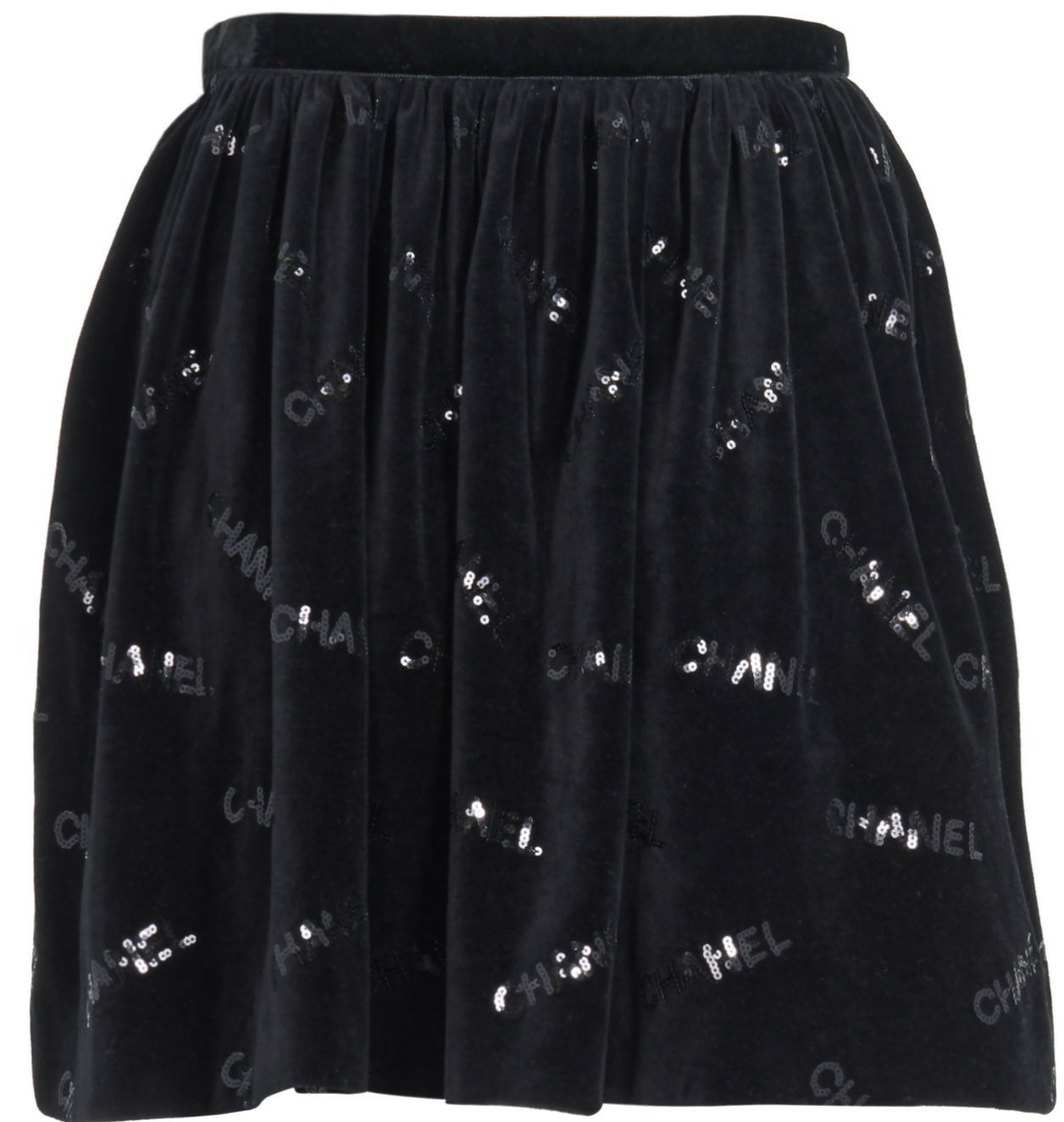 CHANEL 22B COCO NEIGE VELVET BLACK SEQUIN CC BOW SKIRT FR 38