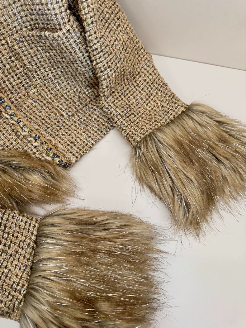 Chanel 21A Gold Fur tweed Jacket