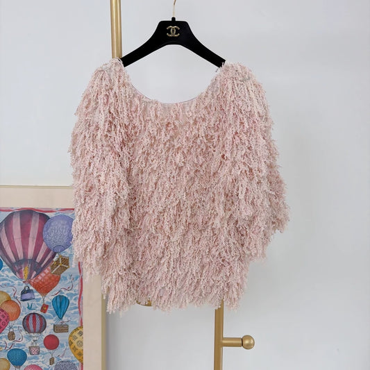 Chanel Waterfall Collection Pink Fringe Top