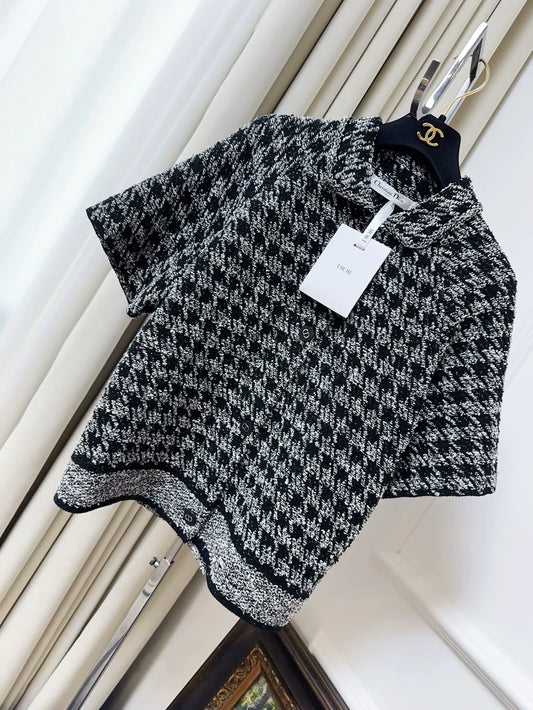 Dior Black & Grey Houndstooth Tweed Jacket