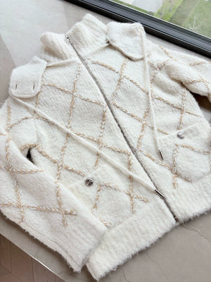 Chanel 23N white ecru Hooded Cardigan