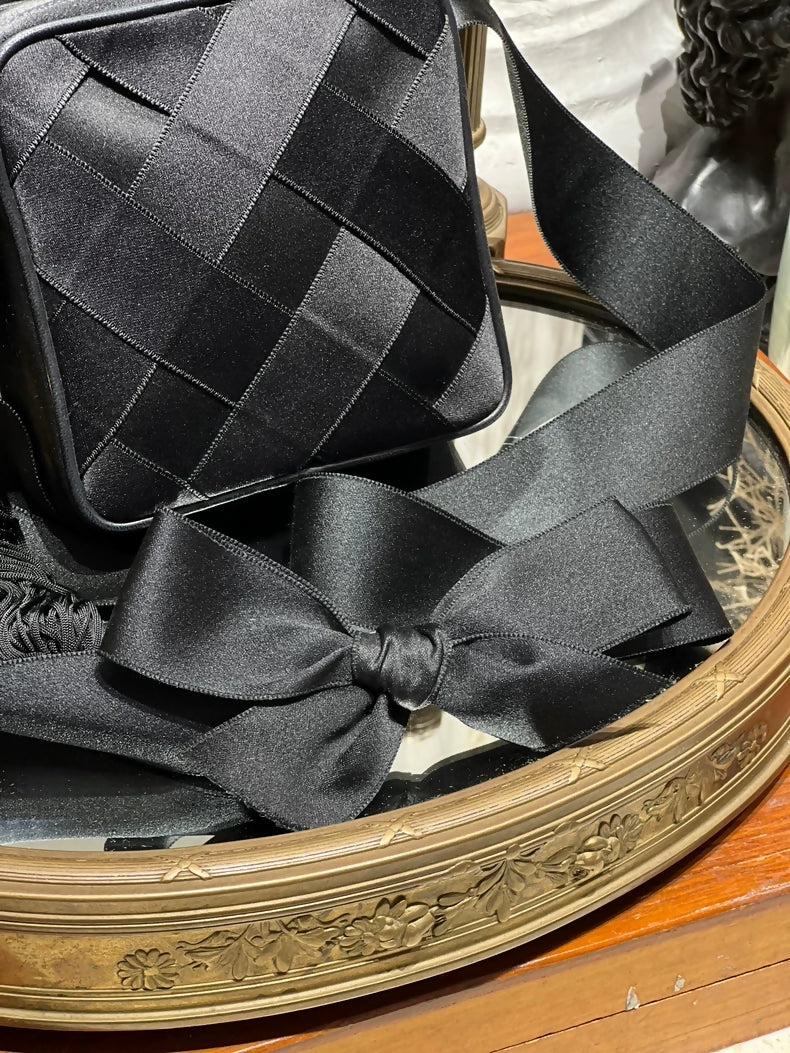 Chanel satin black woven crossbody bag