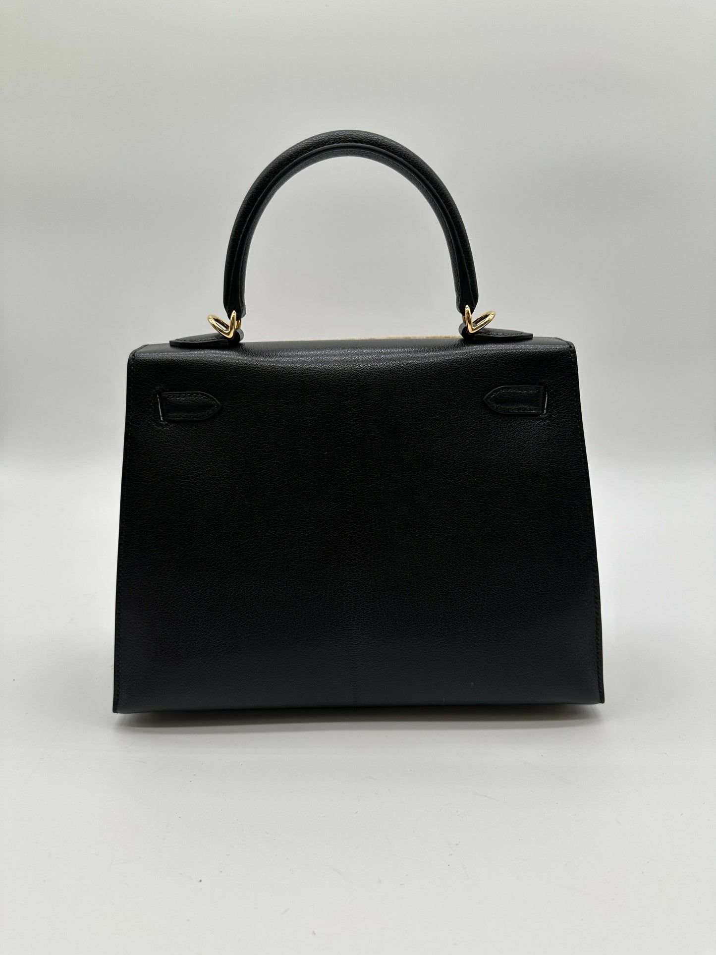 Hermes Kelly 25 Chevre mysore black ghw stamp K