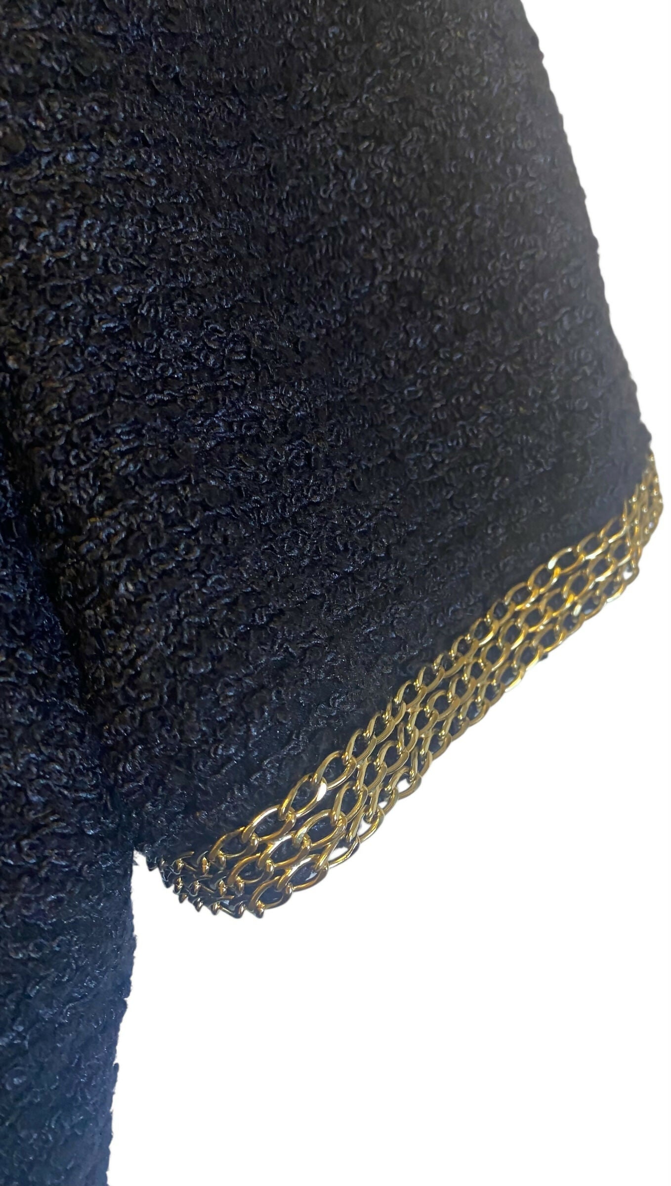 CHANEL 08P RUNWAY BLACK TWEED DRESS GOLD CC LOGO CHAINS FR 50