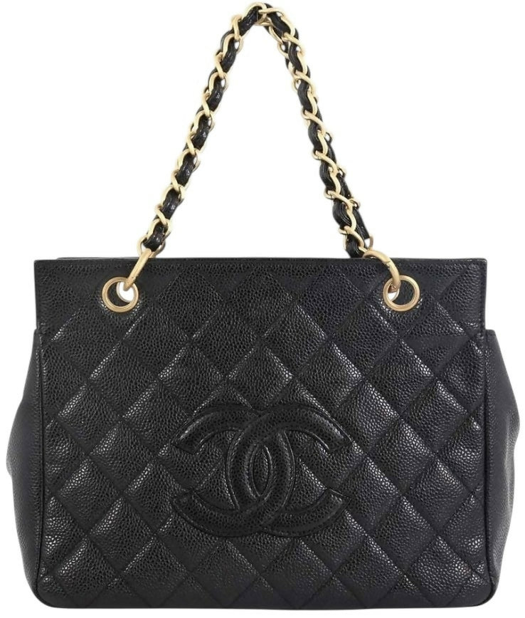 Chanel PPT Black Quilted Caviar Leather Petite Timeless Shopping Tote Bag GHW