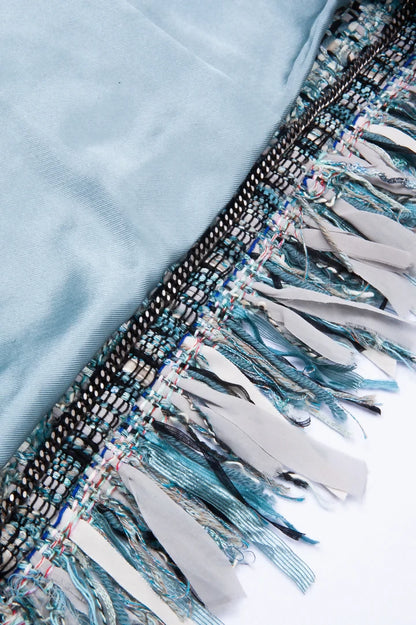 Chanel 17A Paris-Cosmopolite Blue Fantasy Tweed Fringe Jacket FR 44