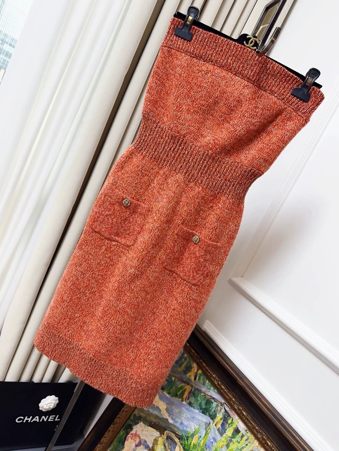 Chanel 22K orange tweed dress