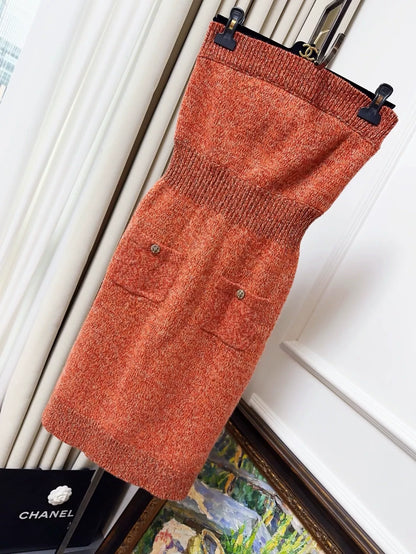 Chanel 22K orange tweed dress