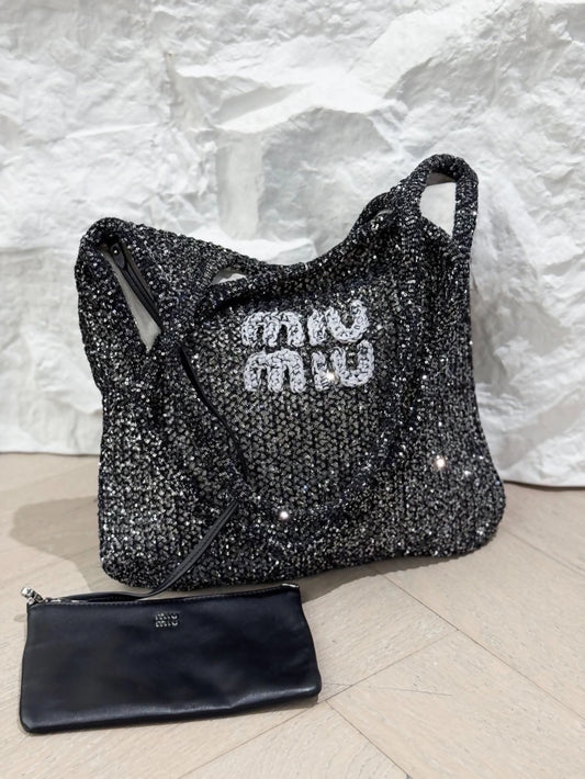 Miu Miu black and silver sequined tote bag,