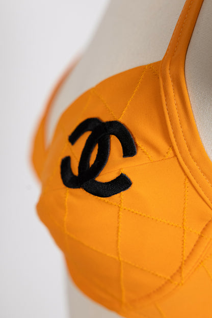 Chanel 1994 Cruise Vintage Orange Logo Quilted Bikini