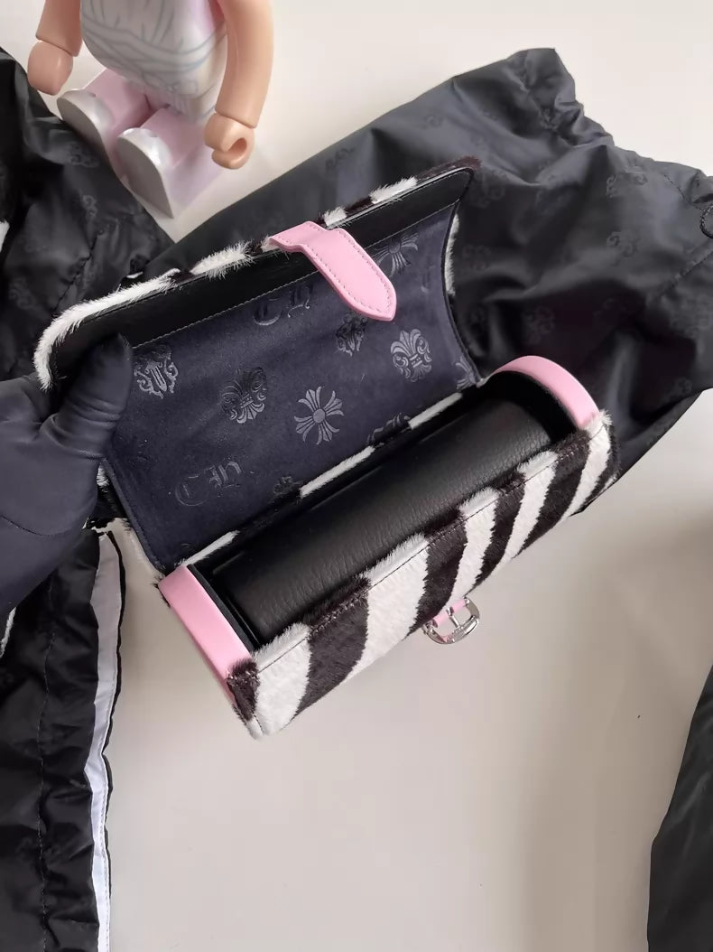 Chrome Hearts pink zebra-print jewellery watch case bag
