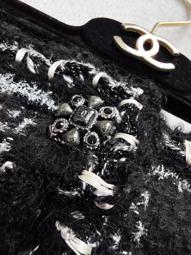 Chanel black and silver Damier tweed skirt