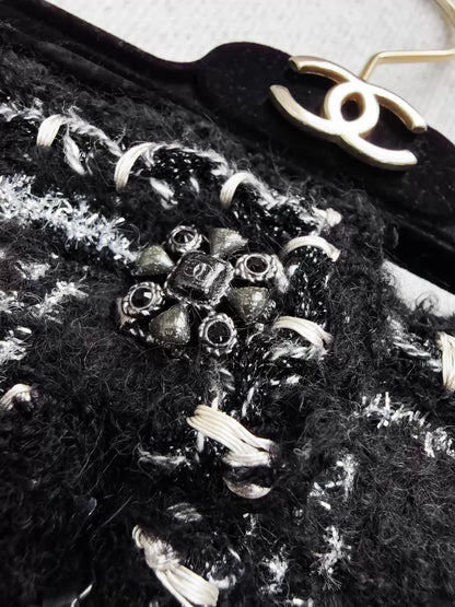 Chanel black and silver Damier tweed skirt