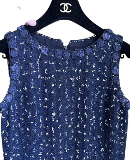Chanel 11C Saint-Tropez Cruise Collection Navy Blue Tweed Dress FR 44