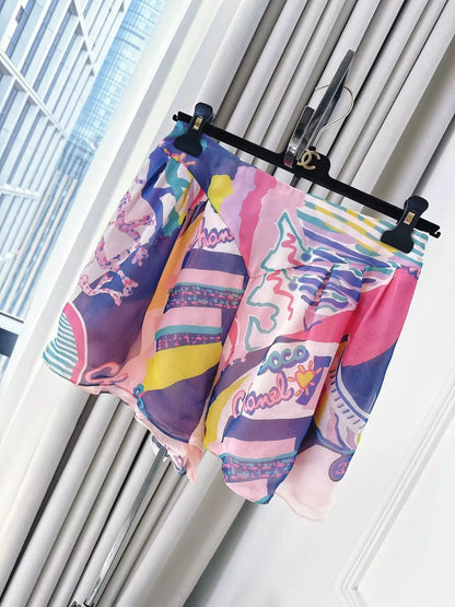 Chanel 24c graffiti colourful silk shorts
