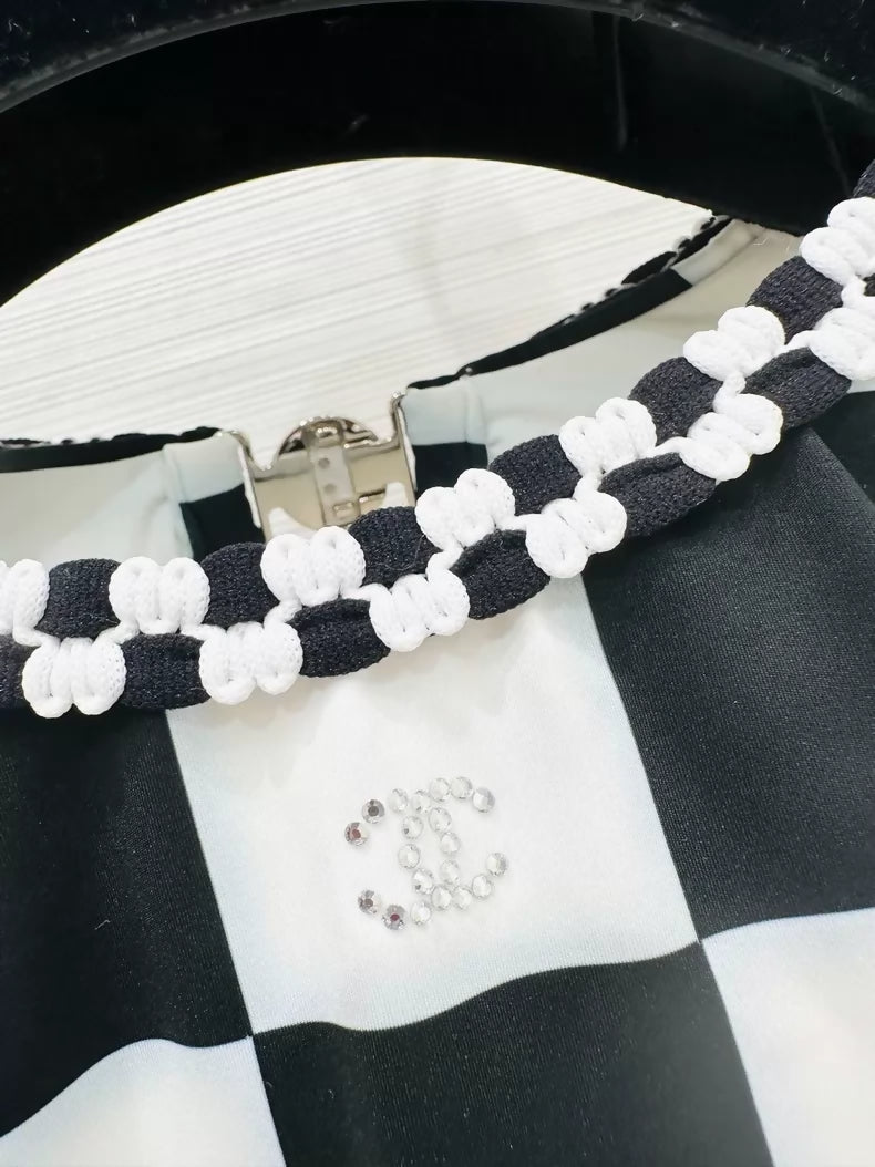 Chanel 23C black and white checkered swimsuit