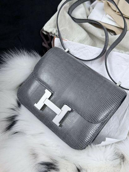 Hermès Constance 19 Gris Marbre / Marble Ombre Salvator Lizard with Hardware