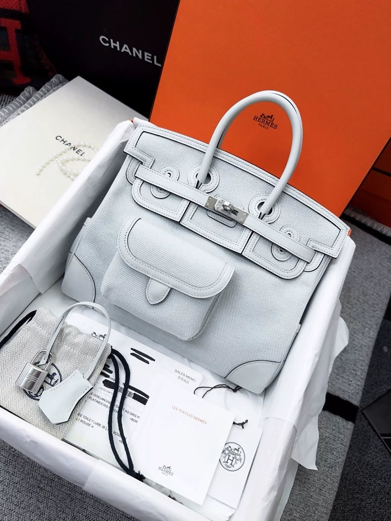Hermès Birkin 25 cargo gris Canvas/swift leather Palladium hardware