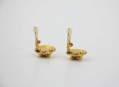 Chanel Vintage 95A Gold Plated Embossed Round CC Clip-on Earrings