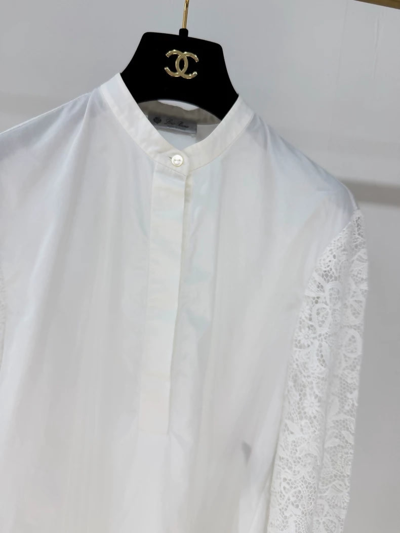 Loro Piana lace-trimmed openwork shirt