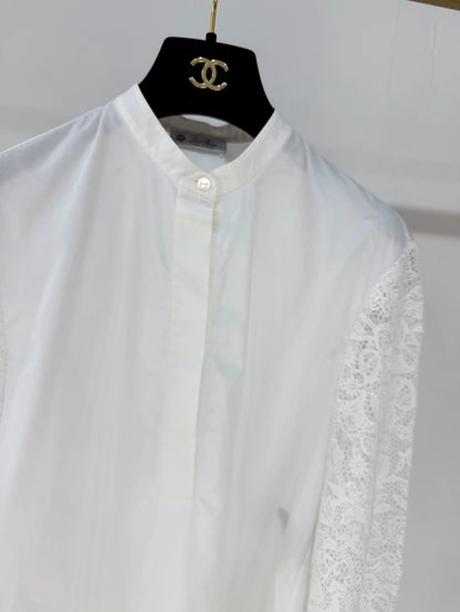 Loro Piana lace-trimmed openwork shirt