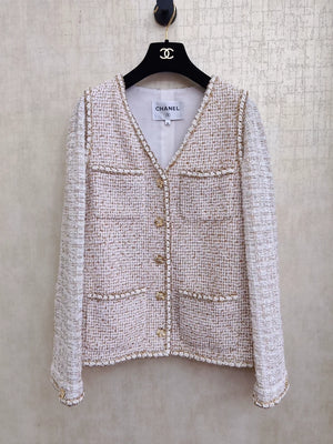 Chanel 26C beige gold tweed jacket