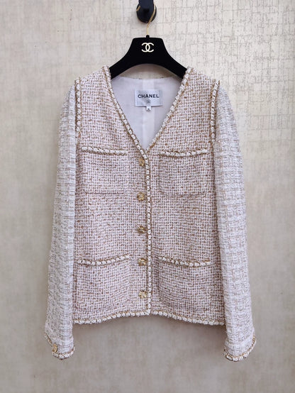 Chanel 26C beige gold tweed jacket