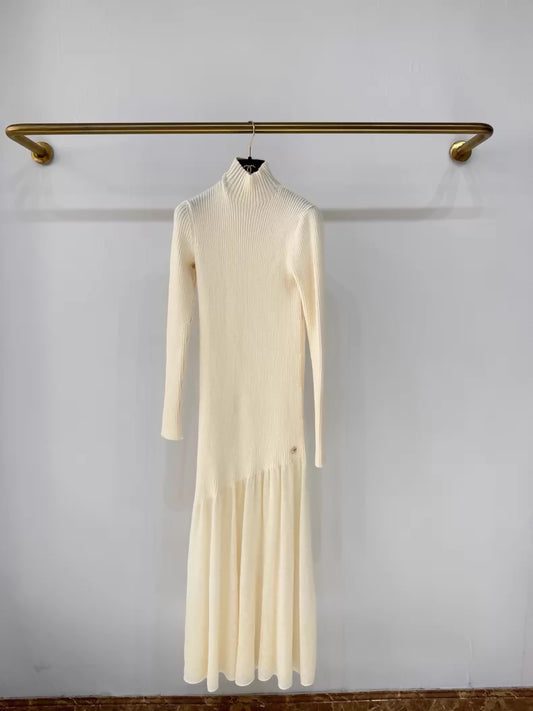 Chanel 24K Long Irregular ecru Knit Dress