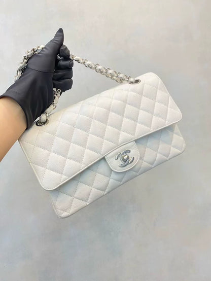 Chanel CF white leather medium size