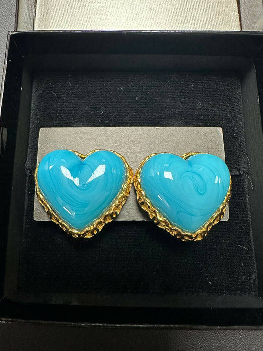 Chanel Vintage 91 Gripoix Gold-plated Peach Blue Clip-on Earrings