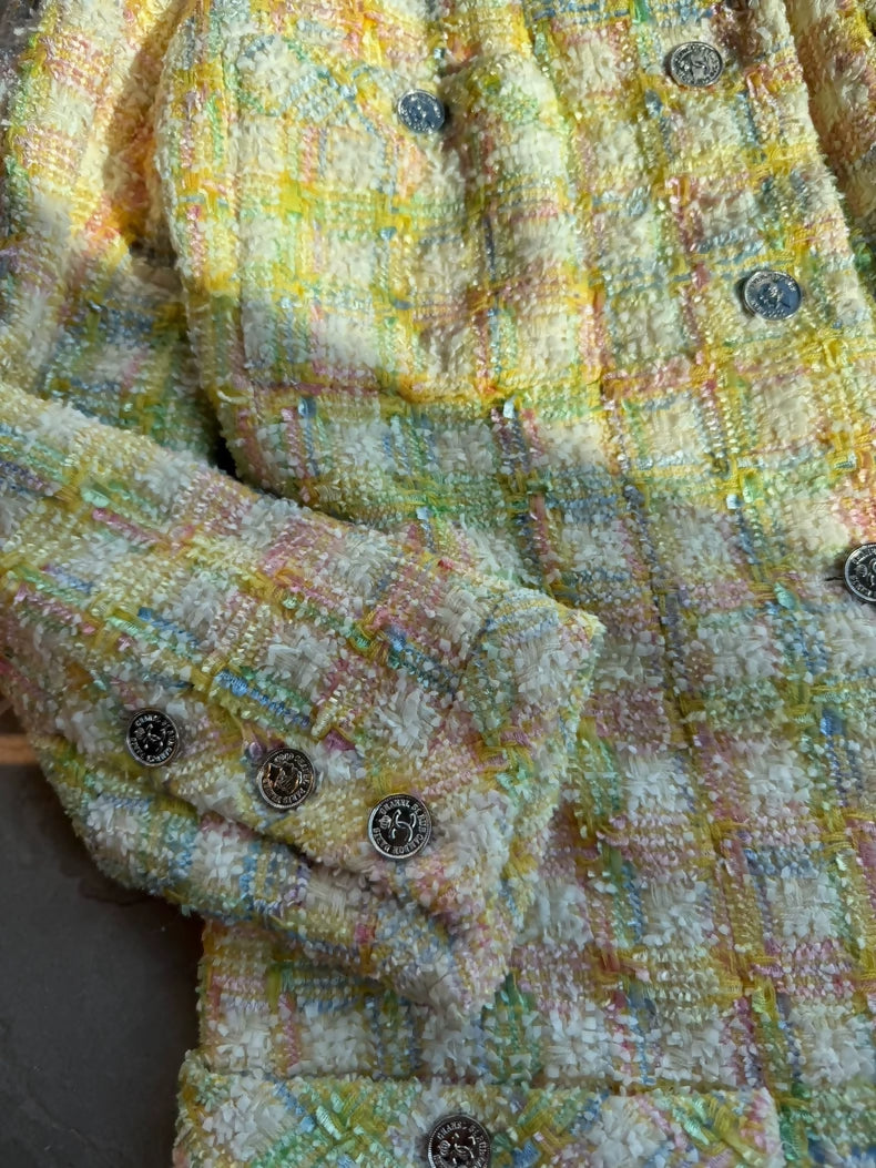 Chanel vintage green white tweed jacket