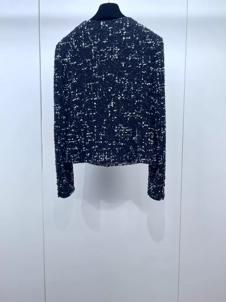 Chanel 26P black and white sequined tweed jacket