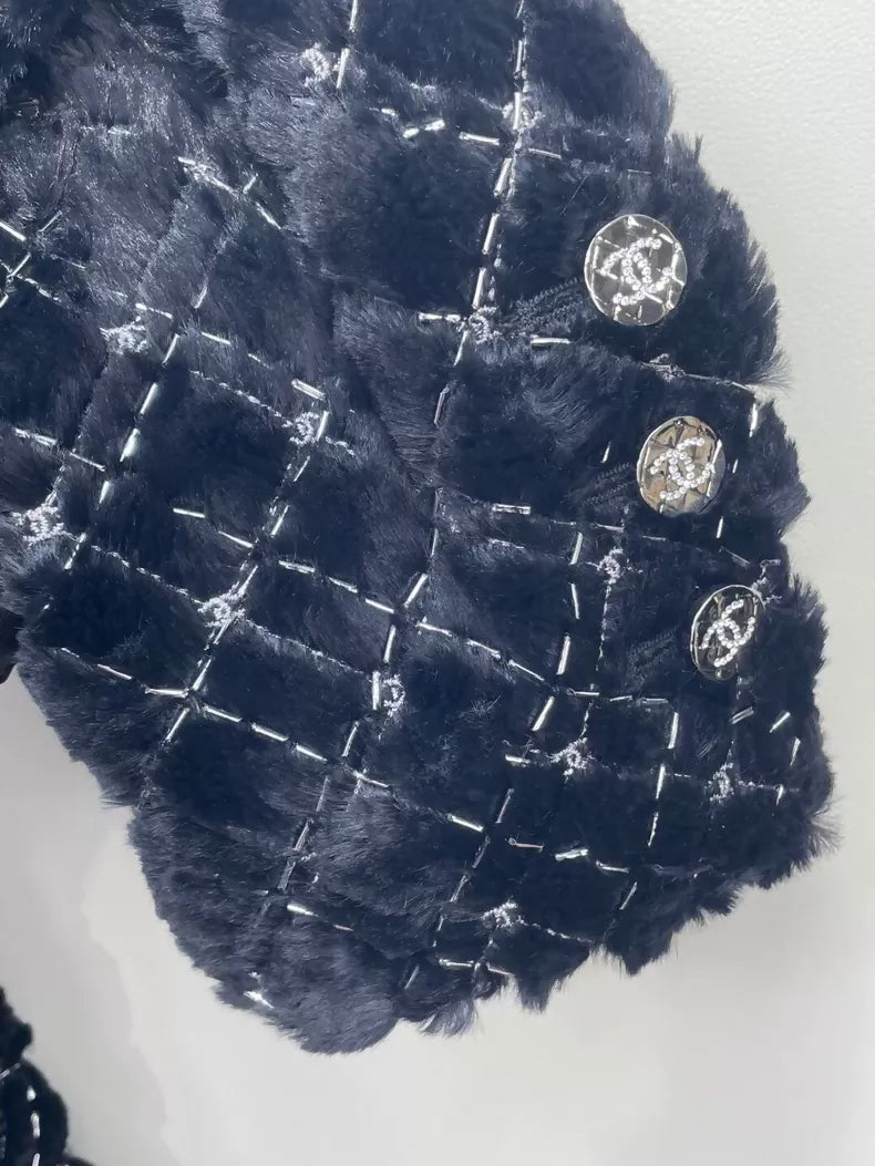 Chanel 22B black faux fur jacket