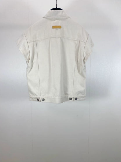 Dior Beige Distressed Denim Vest with All-over Print Lining