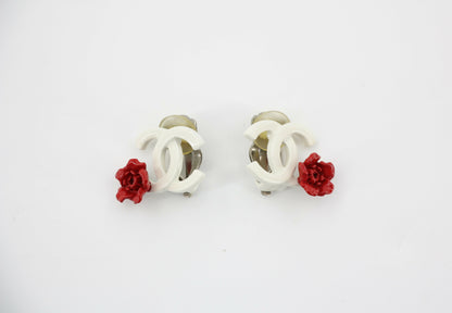 Chanel Vintage 04P Resin Red Flower Clip On Earrings