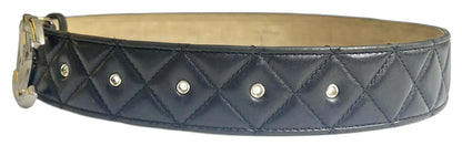 Chanel 14A Black Quilted Lambskin Silver CC Logo Belt 80/32