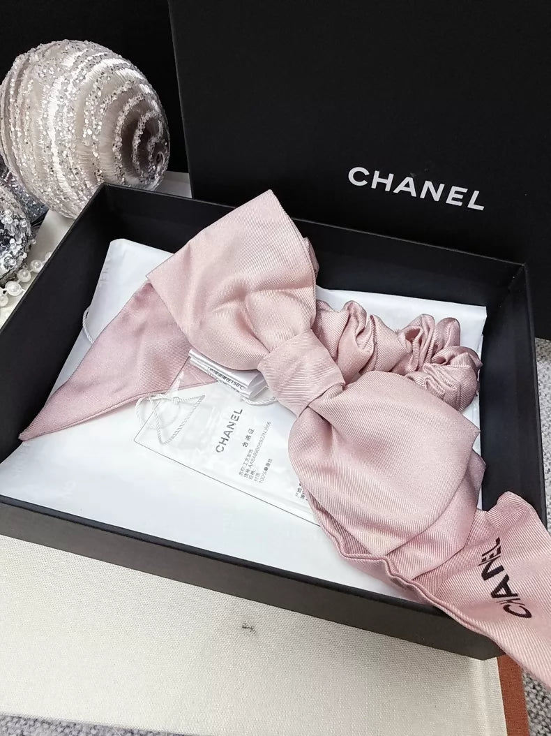 Chanel 2022 Pink Letter Bow Hair Tie
