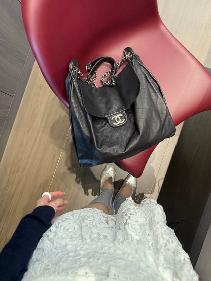 Chanel black and silver large crossbody bag