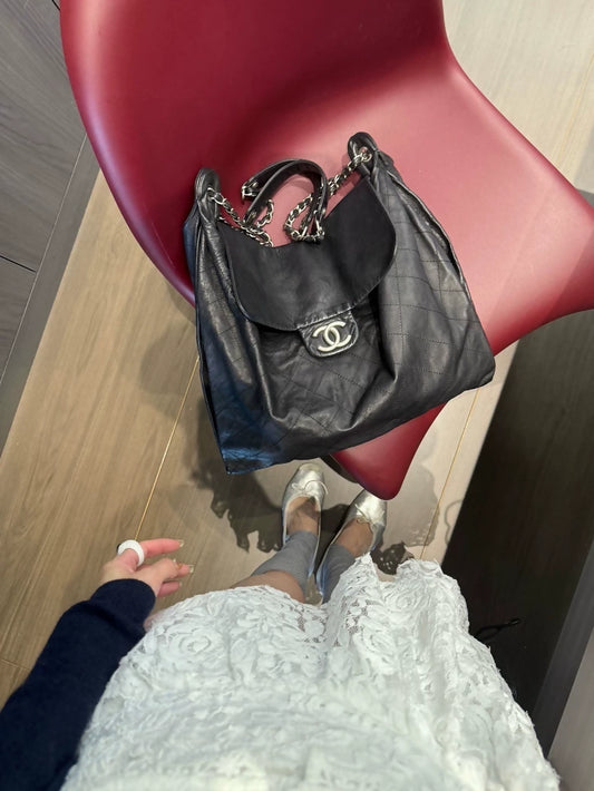 Chanel black and silver large crossbody bag