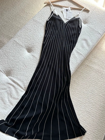 Chanel 26M Beach Collection Black and White Striped Slip Dress