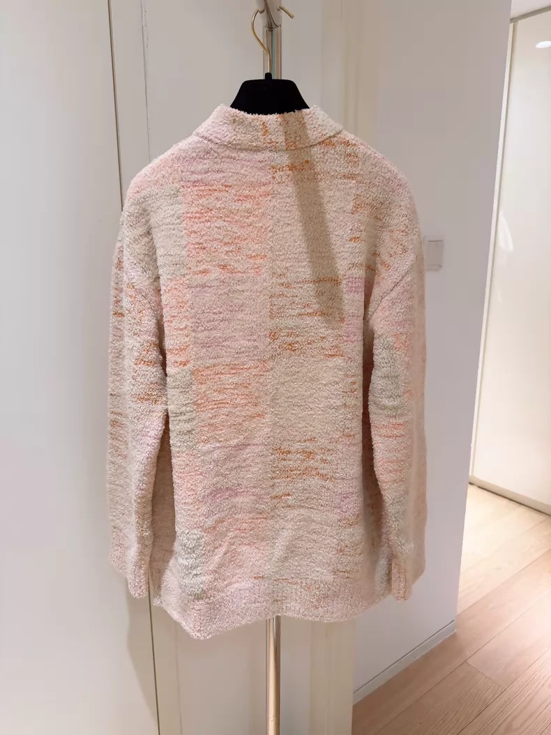 Chanel 25M orange-pink plaid color-blocked knit cardigan