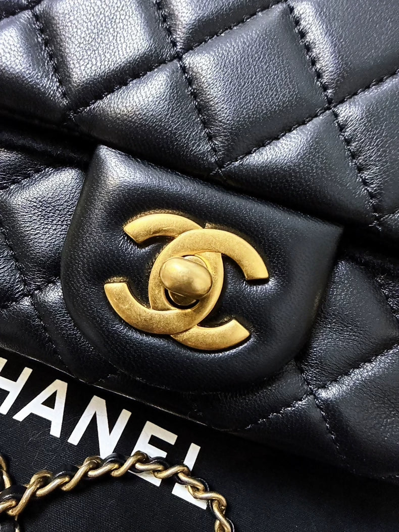 CHANEL 21b classic black and gold ball square bag