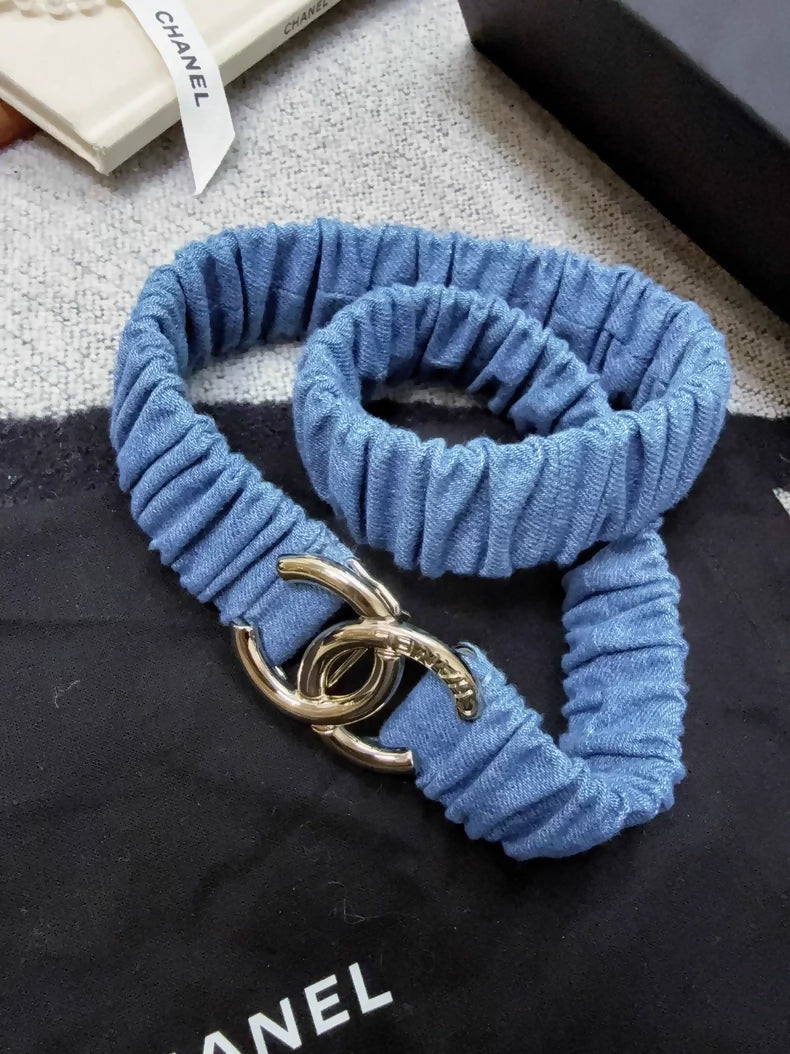 Chanel 25p blue denim belt