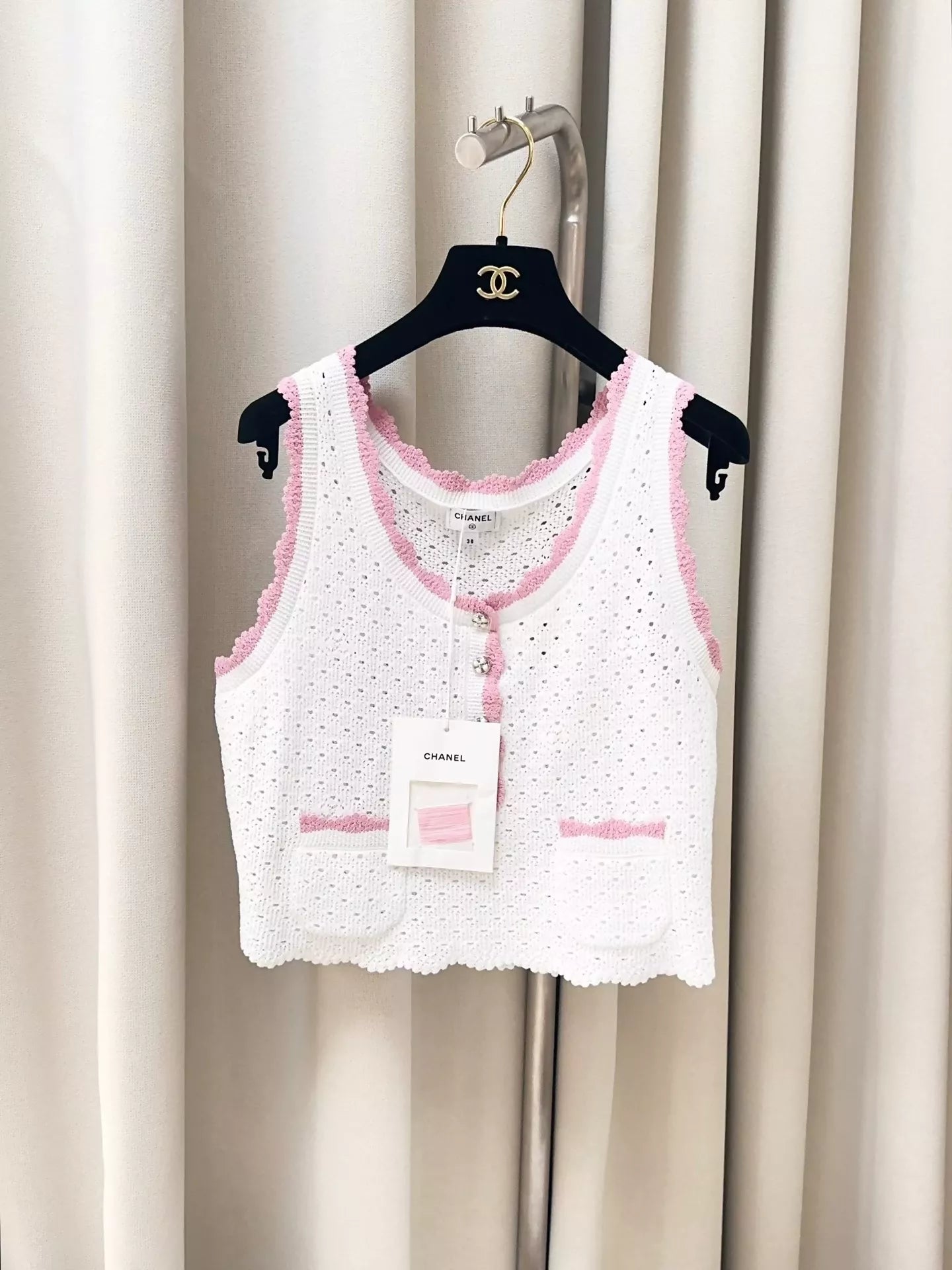 Chanel 24P Pink and White Knitted top