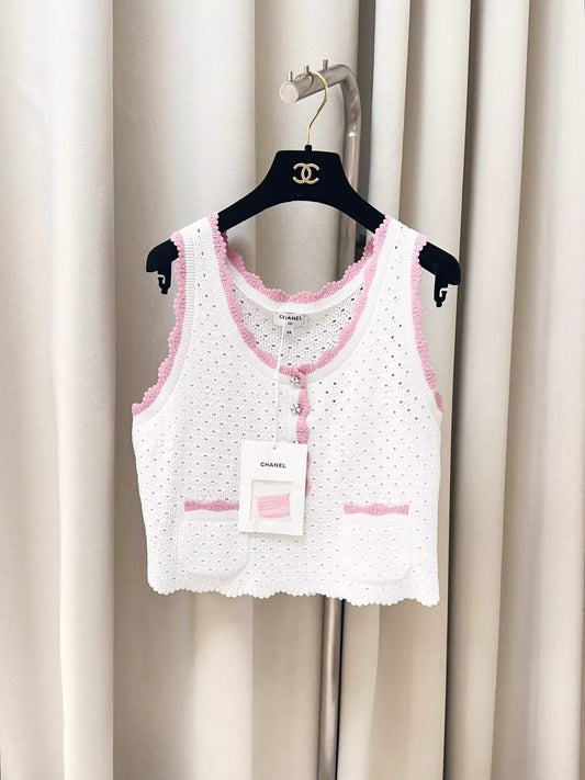 Chanel 24P Pink and White Knitted top