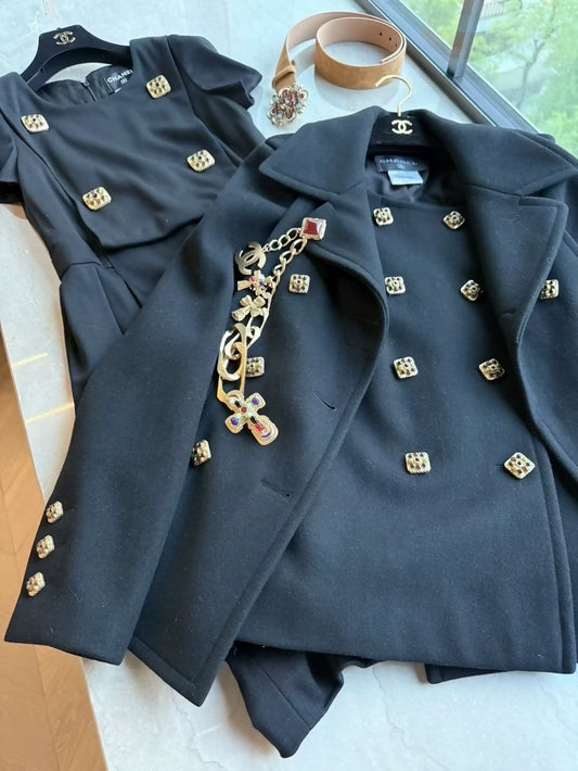 Chanel Black Byzantine style suit coat + dress
