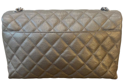 Chanel City Rock Large Dark Grey Metallic Quilted Goatskin Flap Bag