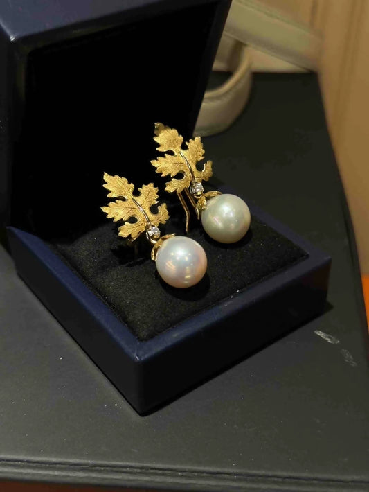 Vintage Mario Buccellati Golden Leaf Pearl Earrings